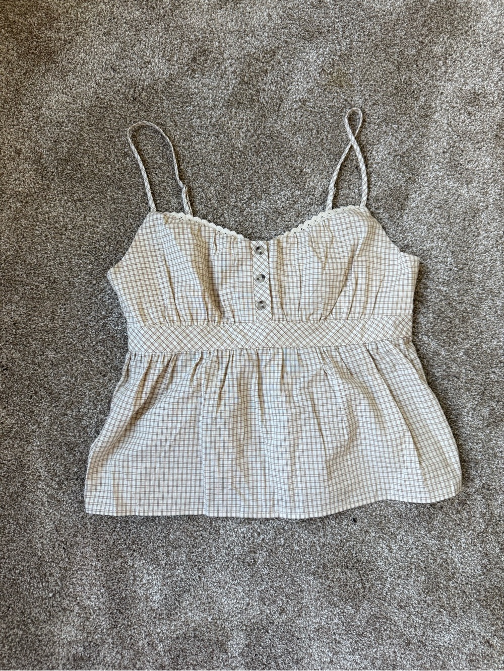 Light Beige Plaid Spaghetti Strap Peplum Top